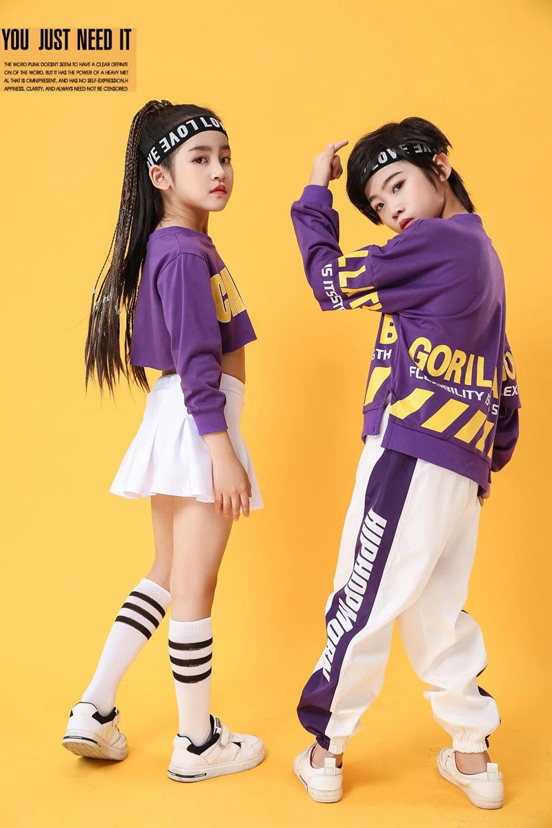 พร้อมส่ง ชุดเต้น ชุดแดนซ์ เซ็ตสีม่วง-ขาว