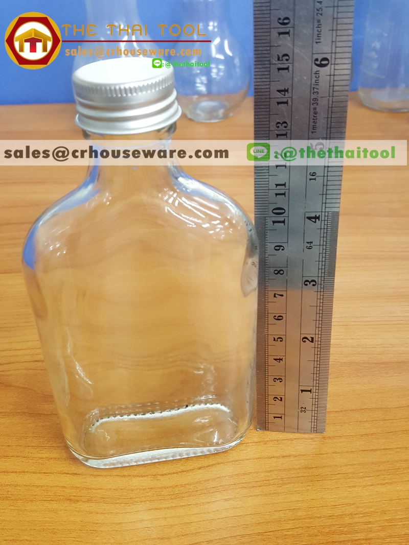 ขวดแก้วแบน 187 ml. Flat glass bottle with lid 187 ml. Code : 005-J-935