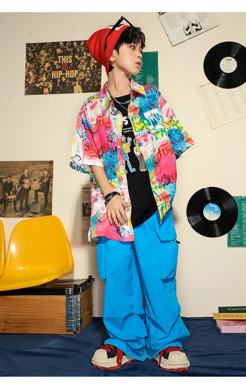 ชุดเต้น ชุดเชียร์ เสื้อเอวลอยสีขาว ดำ+กางเกงคาร์โก้