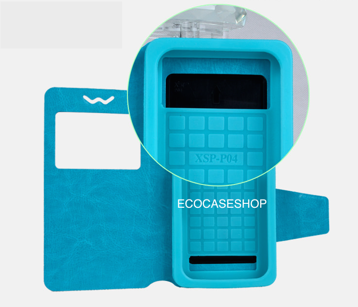 เคสฝาพับหนัง no.5 สำหรับหน้าจอ 5.2-5.5นิ้ว สีฟ้า