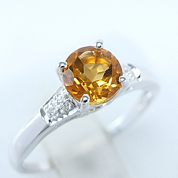 แหวนเงินแท้ราคาถูกชุบทองคำขาว ซิทรินแท้ 0.76 กะรัต เพชรCZ 0.042 กะรัต งานประณีตสวยงาม สั่งผลิตค่ะ