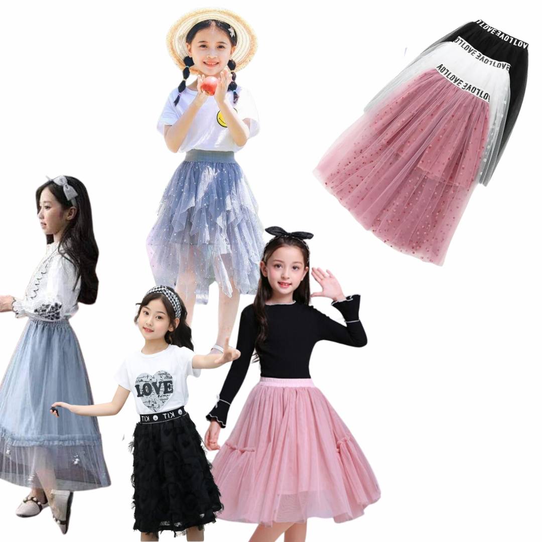 พร้อมส่ง กระโปรงเด็ก กระโปรงยาว ระบายชาย