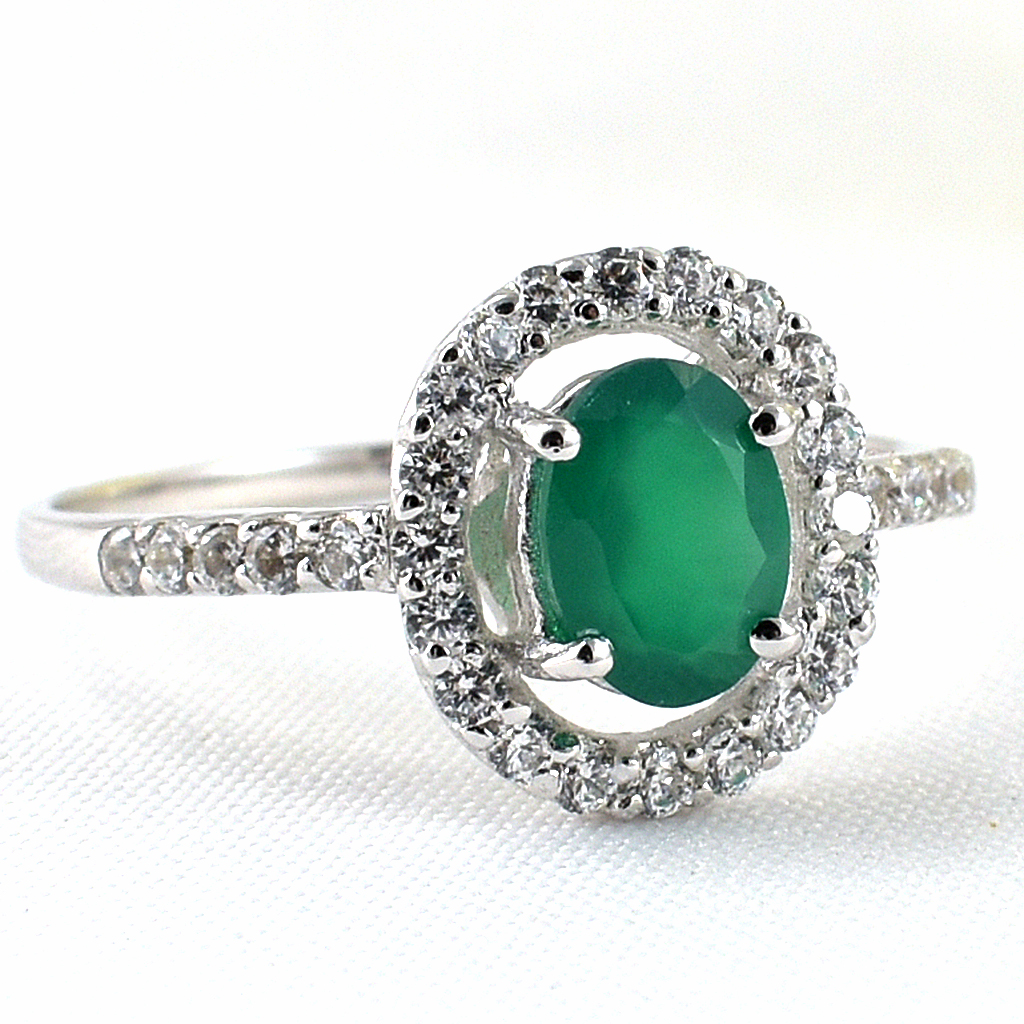 แหวนเงินแท้ราคาถูกชุบทองคำขาว พลอยแท้กรีนอะเกท 0.72 กะรัต เพชรCZ 0.30 กะรัต งานประณีตสวยงาม สั่งผลิตค่ะ