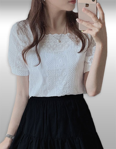 เสื้อแฟชั่นสีขาวแต่งลายปักสวยหวาน รหัส 2413