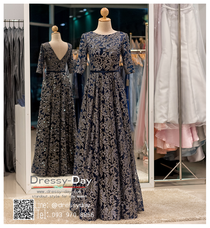 รหัส ชุดราตรี : PFL047A ชุดราตรียาว สวยหรูเซ็กซี่อลังสุดๆ สีน้ำเงิน ใส่ออกงานบายเนียร์ งานพรอม ไปงานแต่งงานกลางคืน