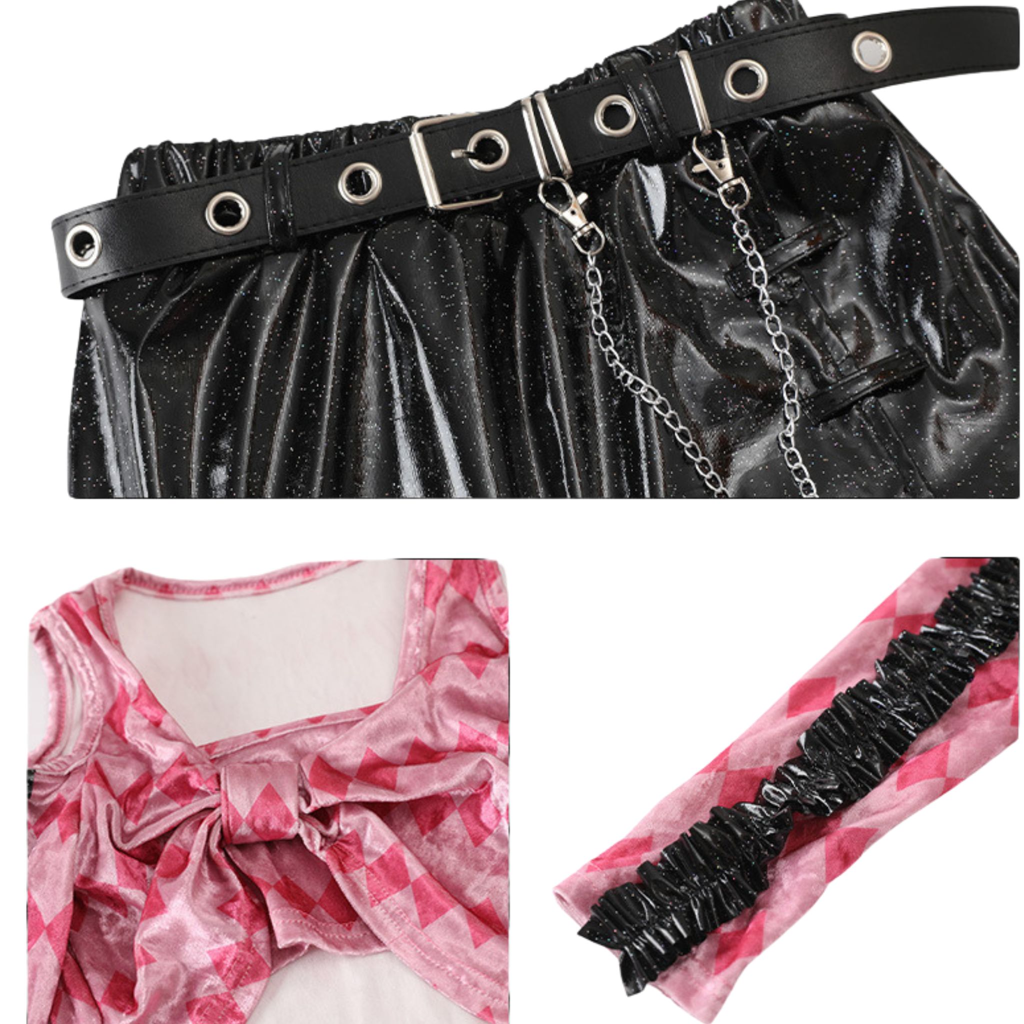 พร้อมส่งในไทย** ชุดเต้น Cover dance เรียนเต้น เซ็ต 3 ชิ้น เซ็ต โทนสีชมพูอ่อน ฟรุ้งฟริ้ง