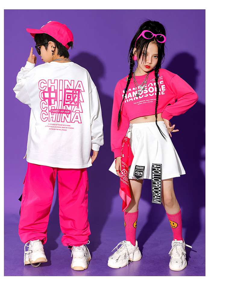 ชุดเต้น ชุดแดนซ์ ชุดเซ็ทเสื้อแขนยาวสีชมพู+กางเกงวอร์ม/กระโปรง