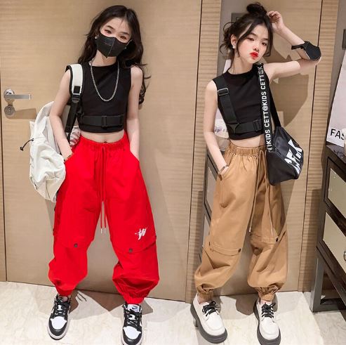 ชุดเต้น ชุดแดนซ์ เสื้อสีดำ+กางเกงขายาวสีแดง