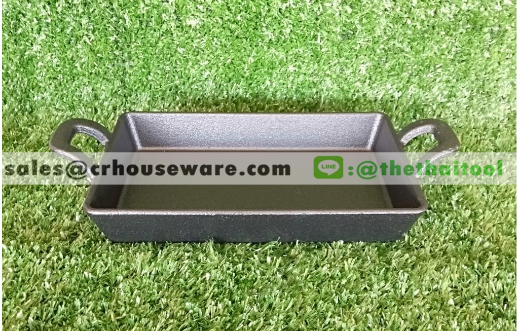 กระทะผืนผ้า 2 หู 20ซม. พร้อมไม้รอง รหัส 006-PX-YY087-1