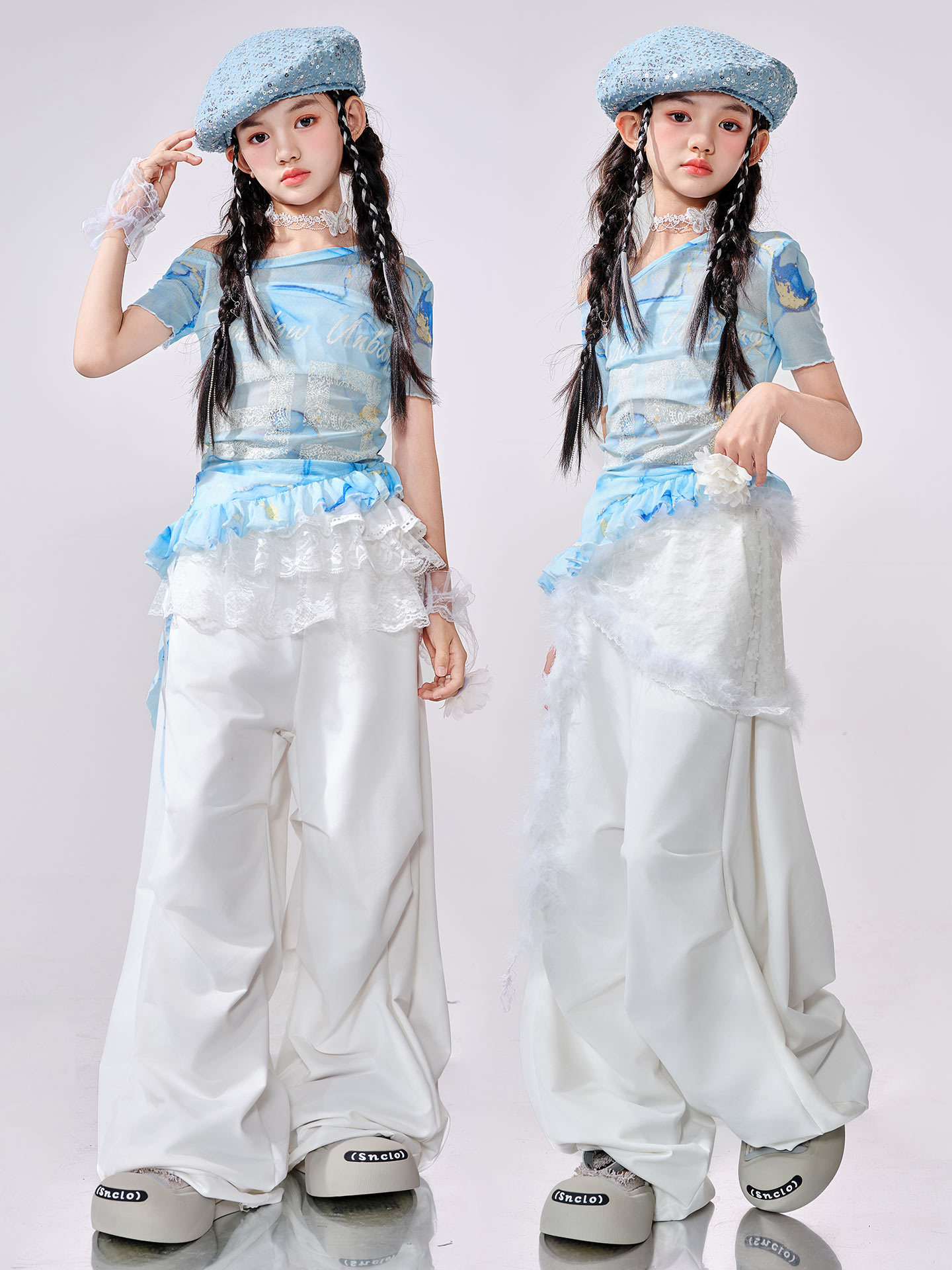 ชุดเต้น เซ็ตเสื้อ+กางเกงเซ็ตฟ้า