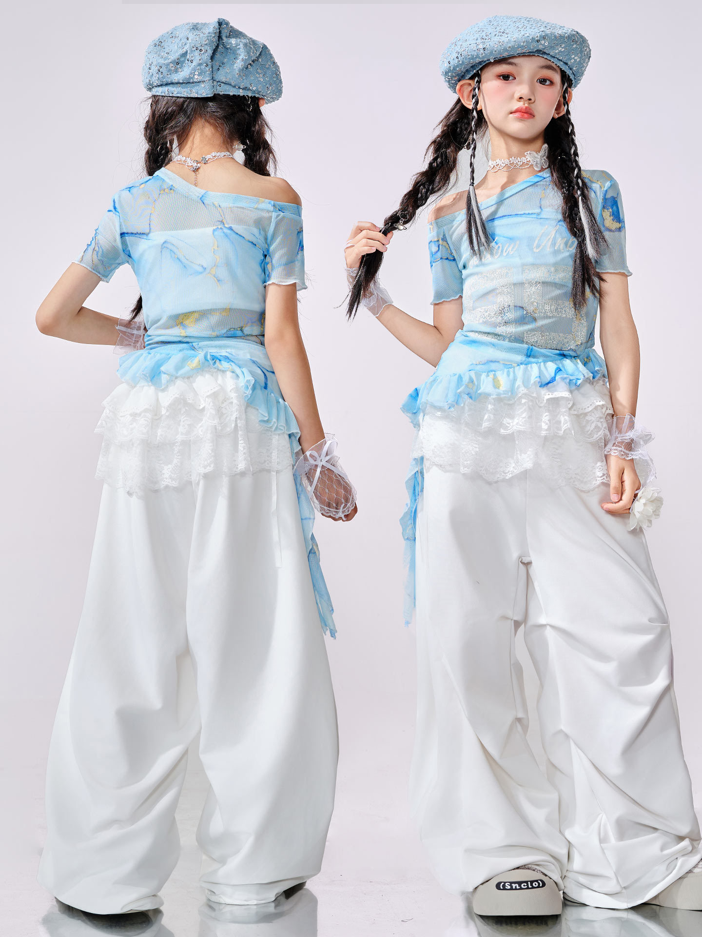 ชุดเต้น เซ็ตเสื้อ+กางเกงเซ็ตฟ้า