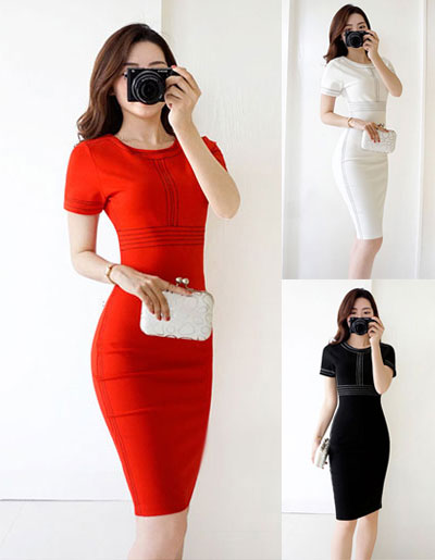 สินค้าพรีออเดอร์ ชุดเดรสแฟชั่นทำงานสไตล์เรียบหรู 3สี 4ไซส รหัส PO-Dress-019