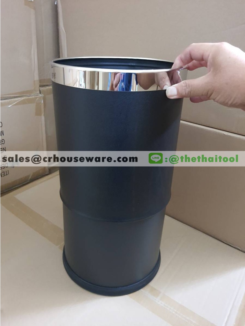 ถังขยะในห้องพักหุ้มหนังแบบ 2 ชั้น สีดำ (Double layers guest room bin with pvc. leather cover) 001-GRB9445-22
