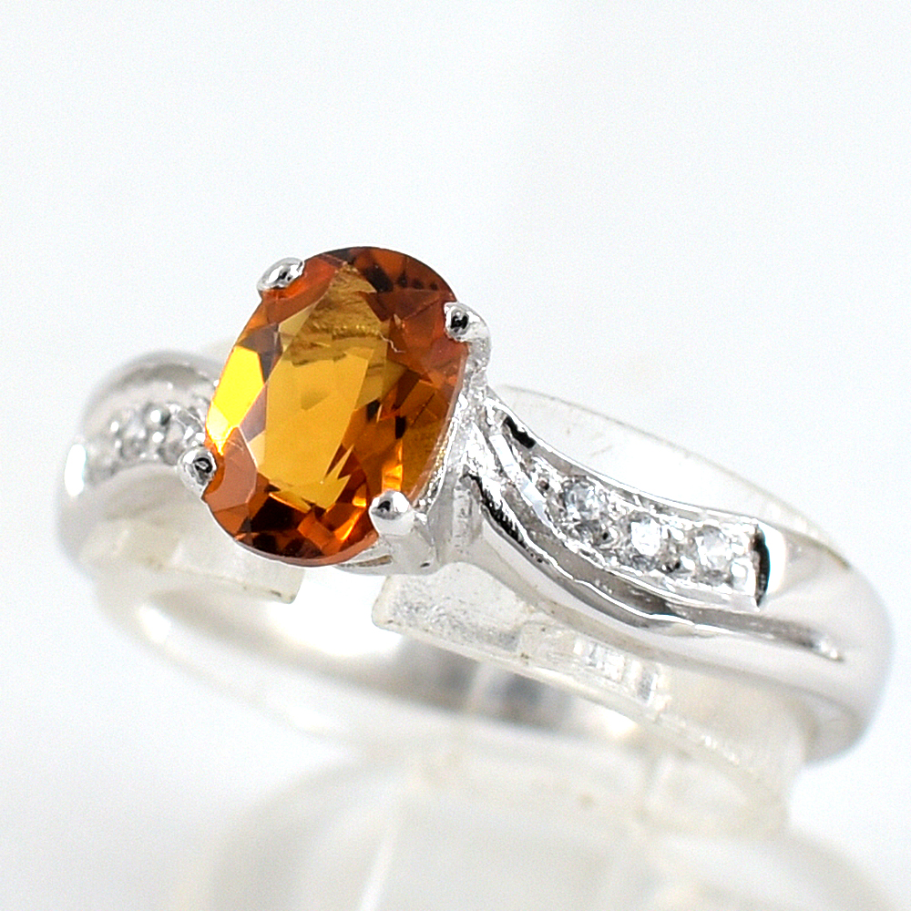 แหวนเงินแท้ราคาถูกชุบทองคำขาว ซิทรินแท้ 0.95 กะรัต เพชรCZ 0.06 กะรัต งานประณีตสวยงาม สั่งผลิตค่ะ