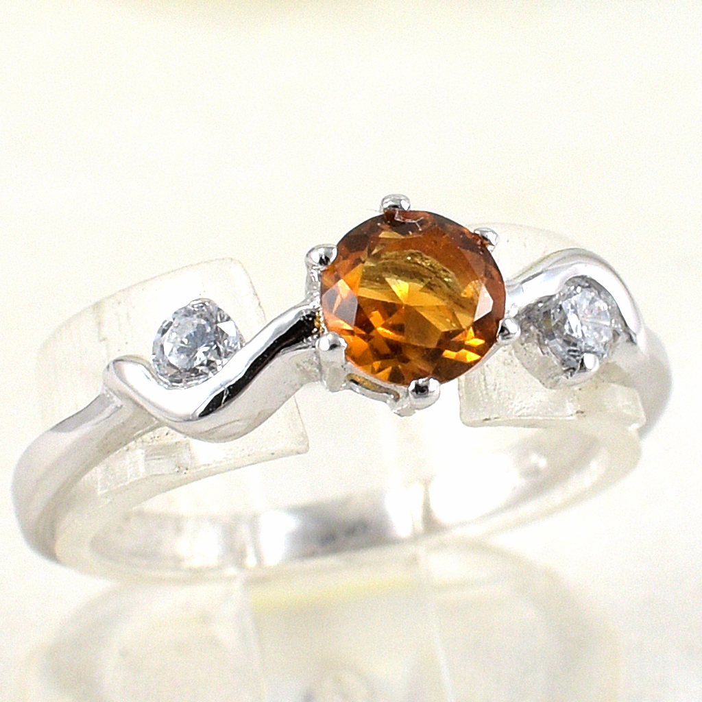 แหวนเงินแท้ราคาถูกชุบทองคำขาว ซิทรินแท้ 0.44 กะรัต เพชรCZ 0.12 กะรัต งานประณีตสวยงาม สั่งผลิตค่ะ