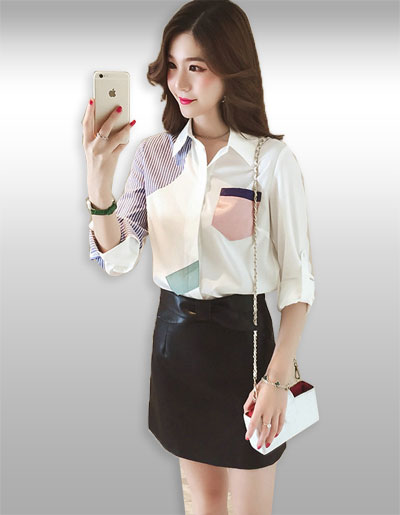 เสื้อเชิ๊ตแฟชั่นแต่งลายเก๋แบบสวยหวาน รหัส2171