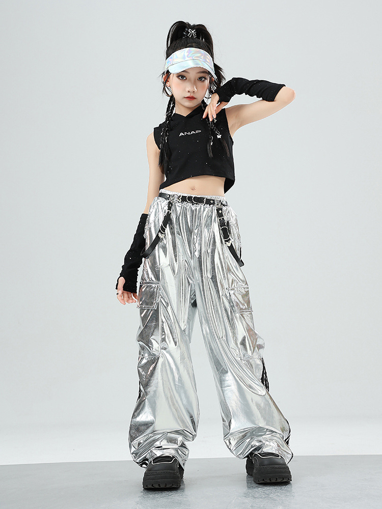 friendly4kid พร้อมส่ง ชุดเต้น เซ็ตเสื้อกั๊กดำ +กางเกงขายาว/กระโปรง hiphop jazzdance
