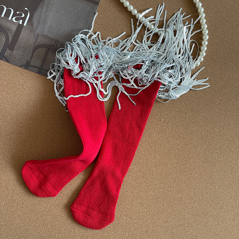 พร้อมส่ง ถุงเท้ายาว ตกแต่งด้วยดาว ปักเพชรเงิน สายห้อย