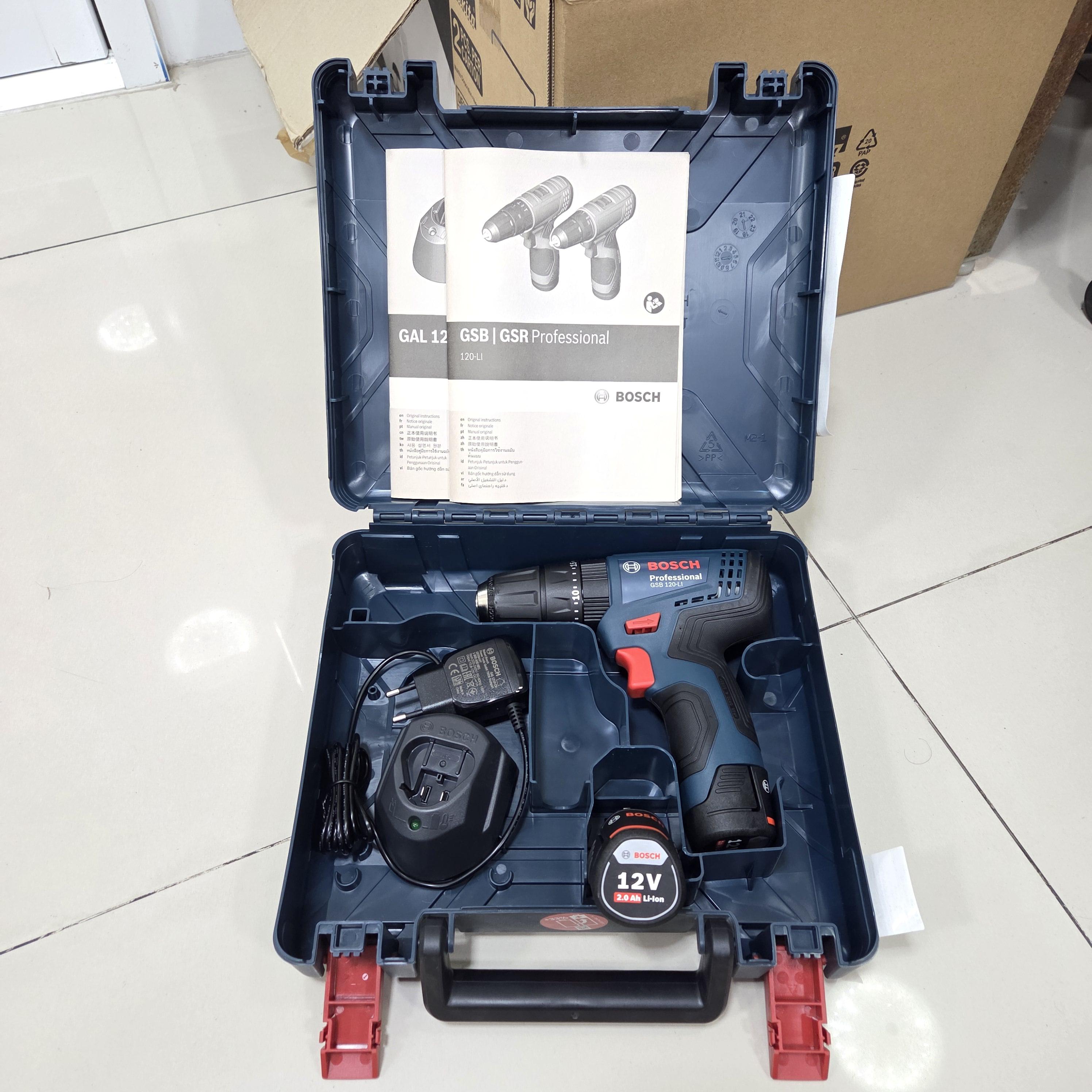 Bosch GSB120-LI Gen3 สว่านกระแทกไร้สาย 12V. แรงบิด 30Nm. แบต 2.0 Ah.x 2ก้อน พร้อมแท่นชาร์จ