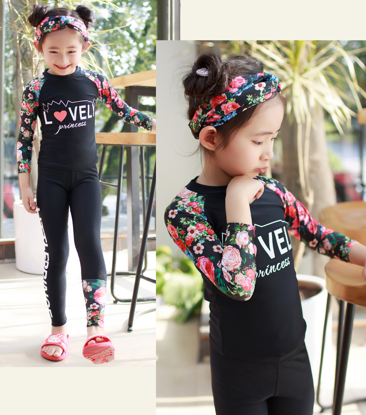 ชุดว่ายน้ำเด็ก : ชุดเซ็ตเสื้อแขนยาวลาย +กางเกงขายาว เด็ก
