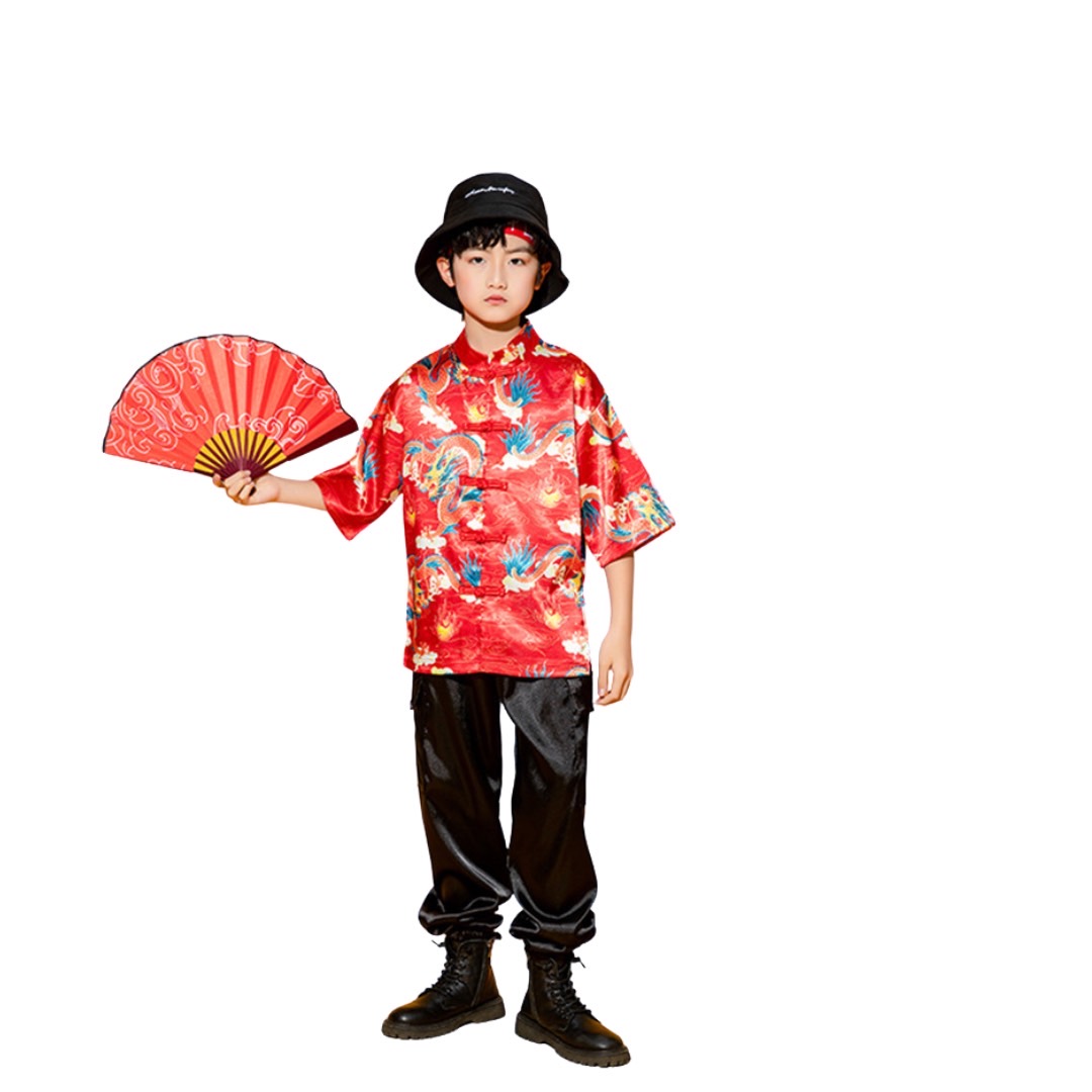 **พร้อมส่ง**ชุดจีน กี่เพ้า ชุดเซ็ตตรุษจีนสีแดง ลายมังกร