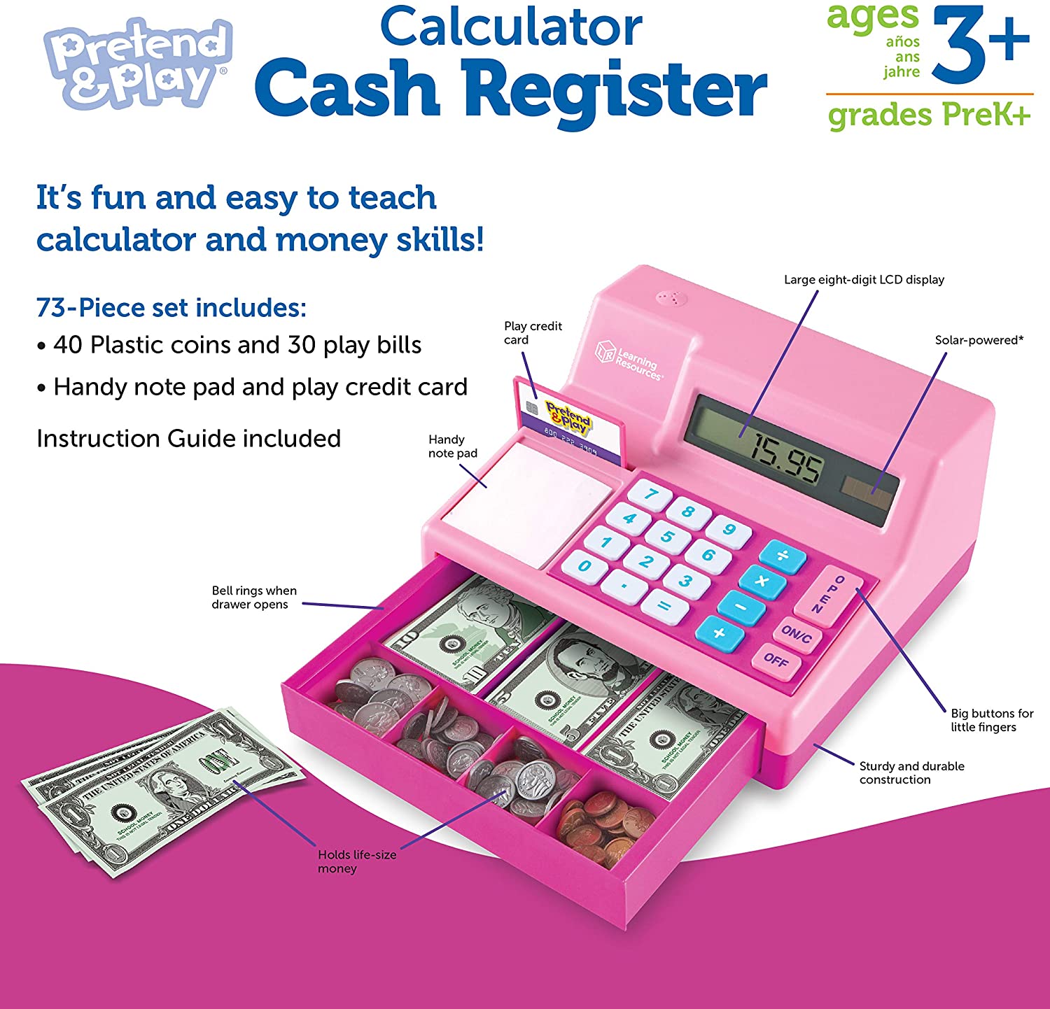 แคชเชียร์เก็บเงินจำลอง Learning Resources Pretend & Play Calculator Cash Register