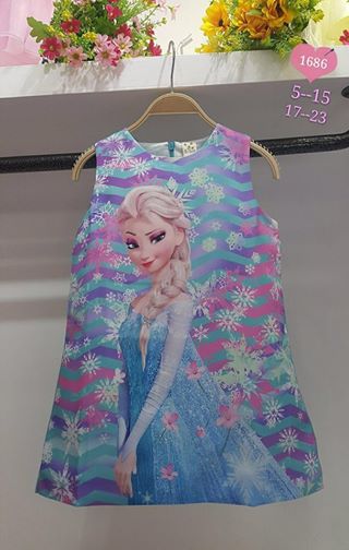 ชุดเด็ก : เดรสเจ้าหญิงโฟเซ่นแขนกุด พิมพ์ลาย