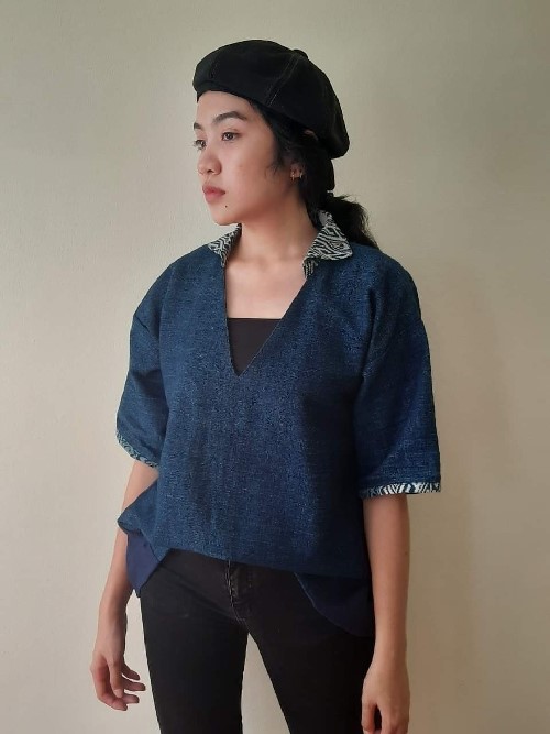 ผ้าฝ้ายฮัมพื้นย้อมสีธรรมชาติวิ่งไปทำงาน T1 น้ำเงิน,ครีม,ชมภู่,ขาว M,L,XL,XXL