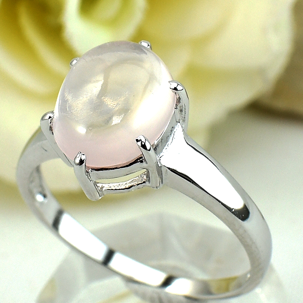 แหวนเงินแท้ราคาถูกชุบทองคำขาว พลอยแท้โรสควอทซ์ 3.55 กะรัต งานประณีตสวยงาม สั่งผลิตค่ะ