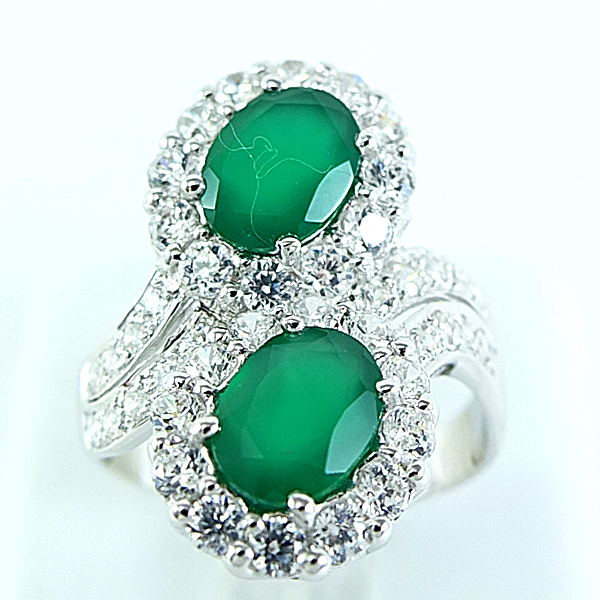 แหวนเงินแท้ราคาถูกชุบทองคำขาว พลอยแท้กรีนอะเกท 3.60 กะรัต เพชรCZ 1.17 กะรัต งานประณีตสวยงาม สั่งผลิตค่ะ