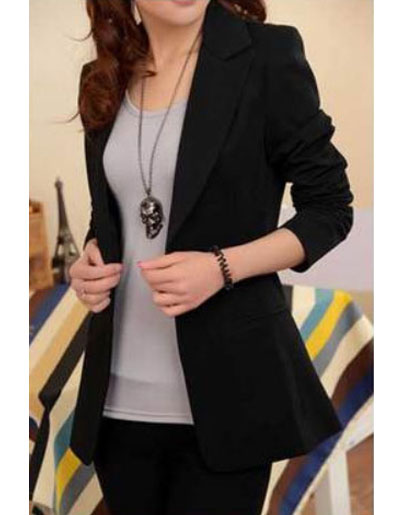 เสื้อสูทผู้หญิงแขนยาวสีดำทรงยาวแบบสวยหรูรหัส1840