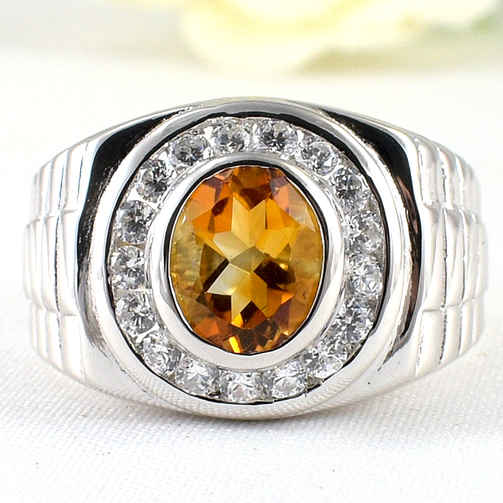 แหวนเงินแท้ราคาถูกชุบทองคำขาว ซิทรินแท้ 1.65 กะรัต เพชรCZ 0.54 กะรัต งานประณีตสวยงาม สั่งผลิตค่ะ