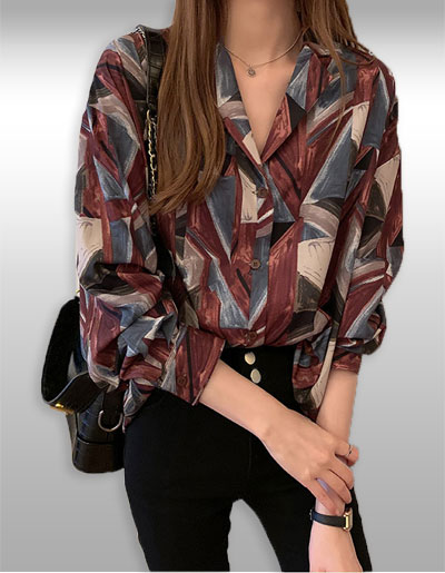 เสื้อแฟชั่นแต่งลายเรขาคณิตสไตล์เก๋ รหัส2199