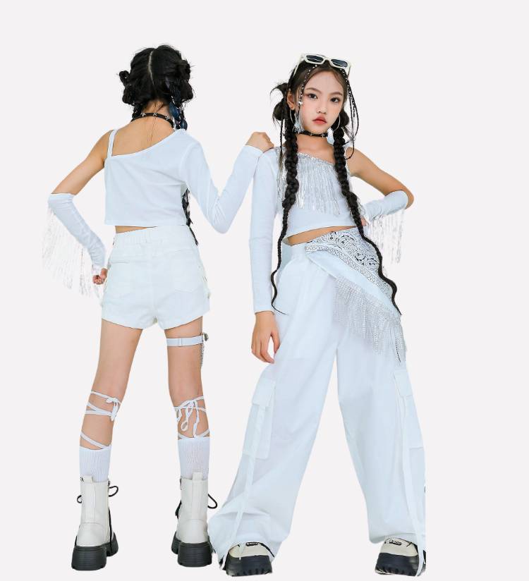 พร้อมส่ง ชุดเต้น ชุดแดนซ์ เสื้อแขนยาวปาดไหล่ กางเกงขายาว