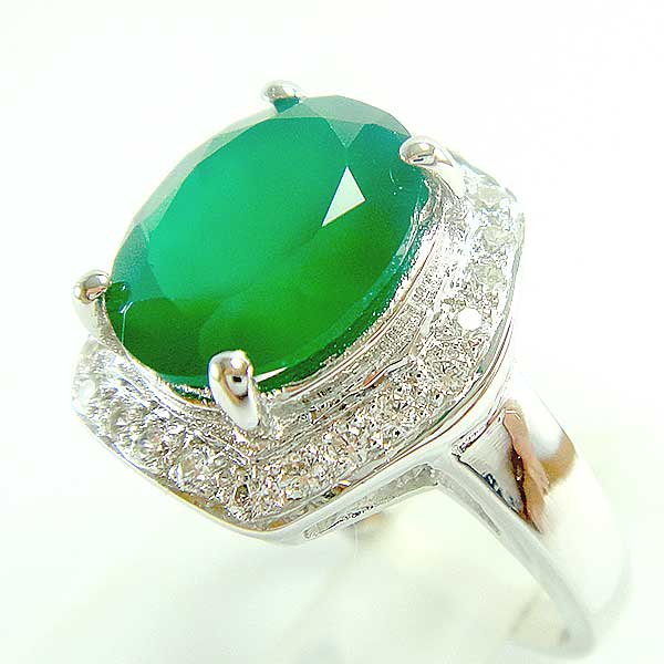 แหวนเงินแท้ราคาถูกชุบทองคำขาว พลอยแท้กรีนอะเกท 3.55 กะรัต เพชรCZ 0.168 กะรัต งานประณีตสวยงาม สั่งผลิตค่ะ