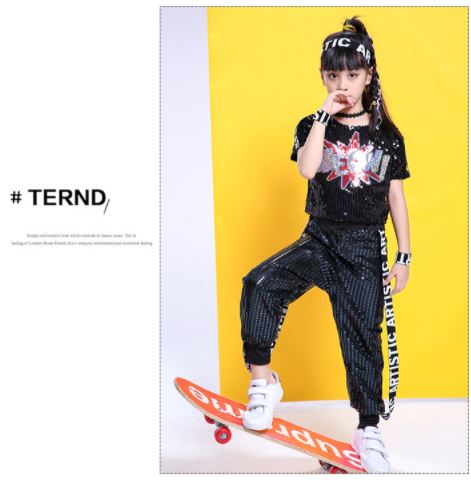 พร้อมส่ง ชุดแดนซ์ ชุดเต้น เสื้อครอปแขนสั้น +กางเกงขายาว ปักเลื่อม ปักอักษร MEOW