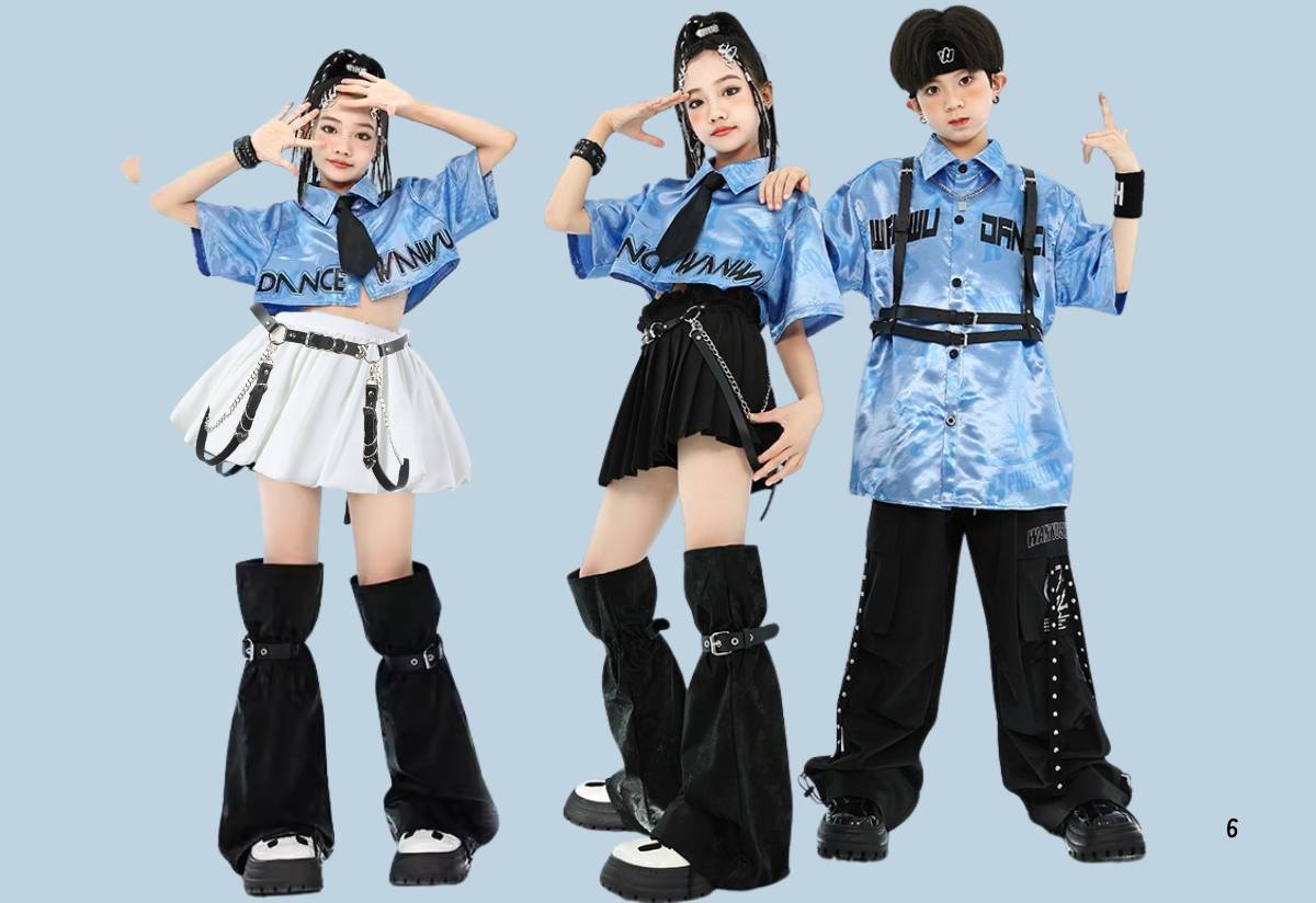 ชุดเต้น เสื้อเชิ้ตฟ้า+กางเกง/กระโปรง