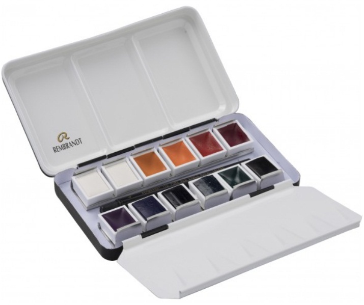 ชุดสีน้ำกล่องโลหะ Rembrandt 12สี พร้อมพู่กัน (Opaque White Mixing)