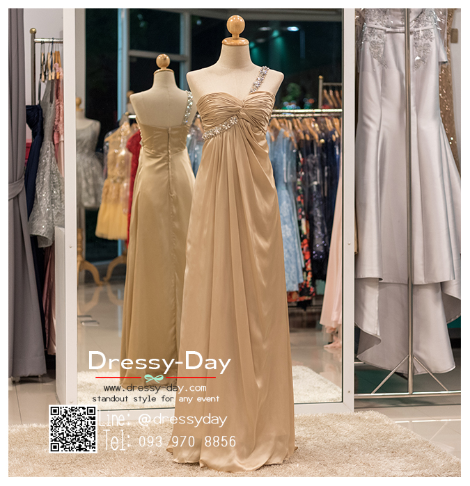 รหัส ชุดไปงานแต่งงาน :PF063 ชุดราตรียาว ไหล่เดี่ยวสีทอง ใส่แล้วสวยหรูแต่แอบเซ็กซี่เบาๆ ใส่ออกงานกลางคืน ไปงานแต่งงาน งานเลี้ยง งานรับรางวัล งานบายเนียร์ งานพรอม งานกาล่าดินเนอร์ งานเดินพรหมแดง หรือชุดเพื่อนเจ้าสาว สวยปังมาก