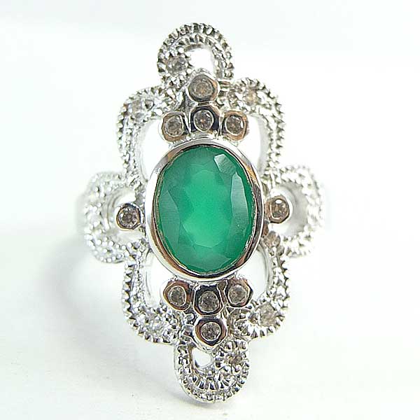 แหวนเงินแท้ราคาถูกชุบทองคำขาว พลอยแท้กรีนอะเกท 1.26 กะรัต เพชรCZ 0.20 กะรัต งานประณีตสวยงาม สั่งผลิตค่ะ