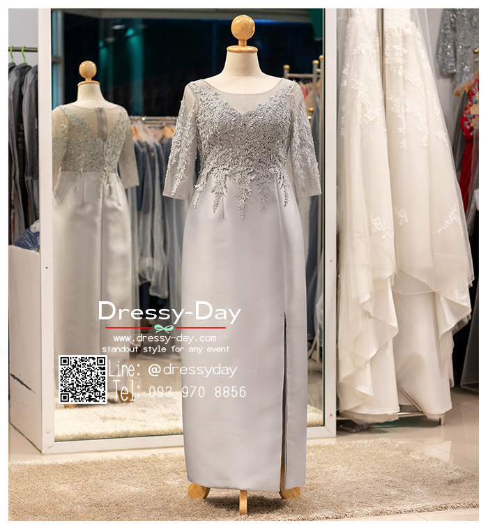 รหัส ชุดราตรีคนอ้วน : PFL080 ชุดราตรีคนอ้วน ชุดไปงานแต่ง มีแขน สวยหรู