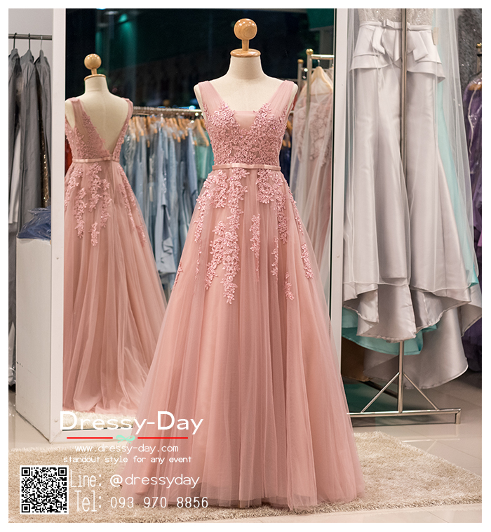 รหัส ชุดไปงานแต่ง :PF074 ชุดราตรียาว แขนกุด สีชมพูกลีบบัว สวย สง่า ดูดีแบบเจ้าหญิง ใส่ไปงานแต่งงาน งานกาล่าดินเนอร์ งานเลี้ยง งานพรอม งานรับกระบี่
