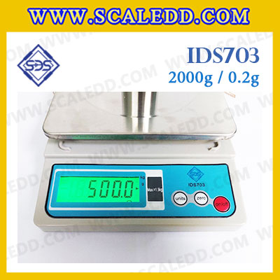 เครื่องชั่งดิจิตอล พิกัด 2000g x 0.2g เครื่องชั่งน้ำหนัก2000กรัม เครื่องชั่งดิจิตอล2000กรัม ตาชั่ง2000กรัม ยี่ห้อ SDS รุ่น IDS703