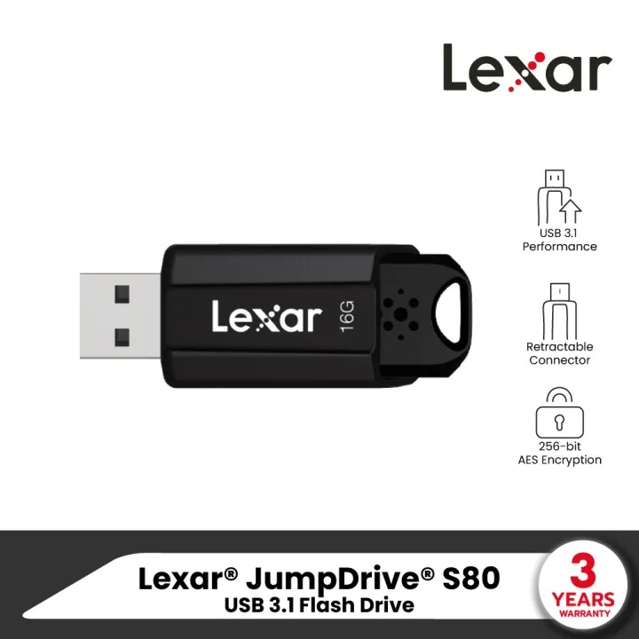 JumpDrive S80 USB 3.1 Flash Drive, USB 3.0, 2.0 (ยูเอสบี แฟลชไดรฟ์) by Lexar