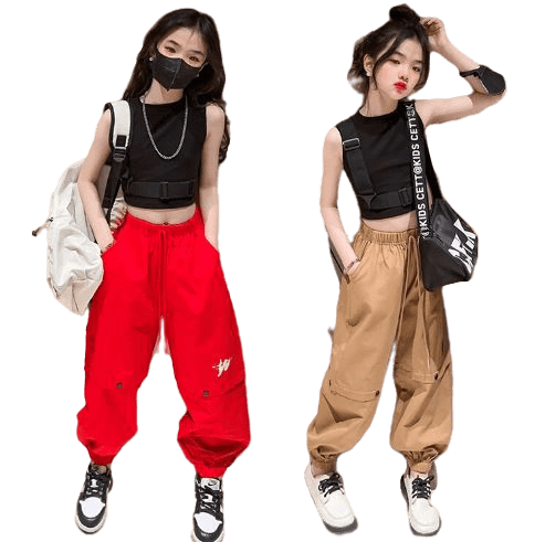 ชุดเต้น ชุดแดนซ์ เสื้อสีดำ+กางเกงขายาวสีแดง