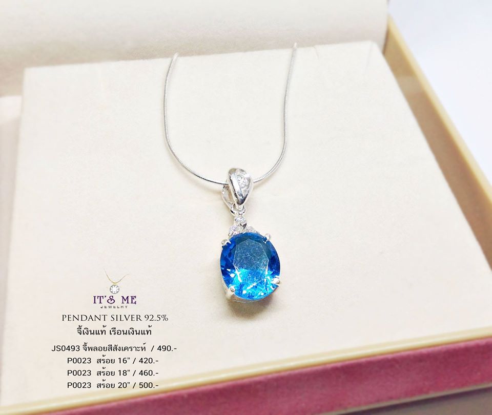 จี้เงินแท้92.5% จี้พลอยสีสังเคราะห์ ประดับเพชร cz ทรงหยดน้ำ