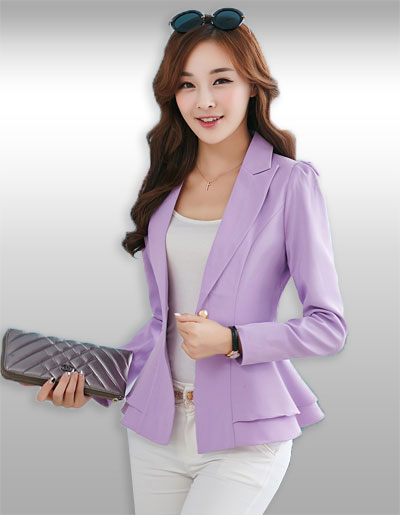 เสื้อสูทผู้หญิงแขนยาวสีม่วงเอวระบาย 6 ไซส รหัส2067