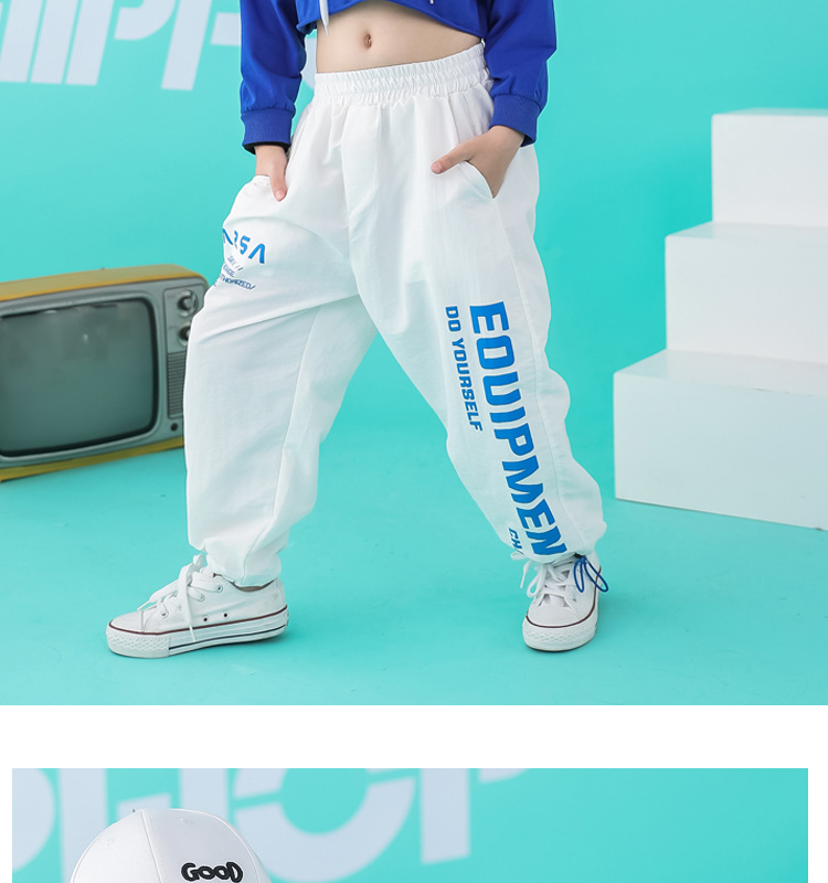 พร้อมส่ง ชุดเต้น ชุดแดนซ์ เสื้อน้ำเงิน กางเกงวอร์มขาว