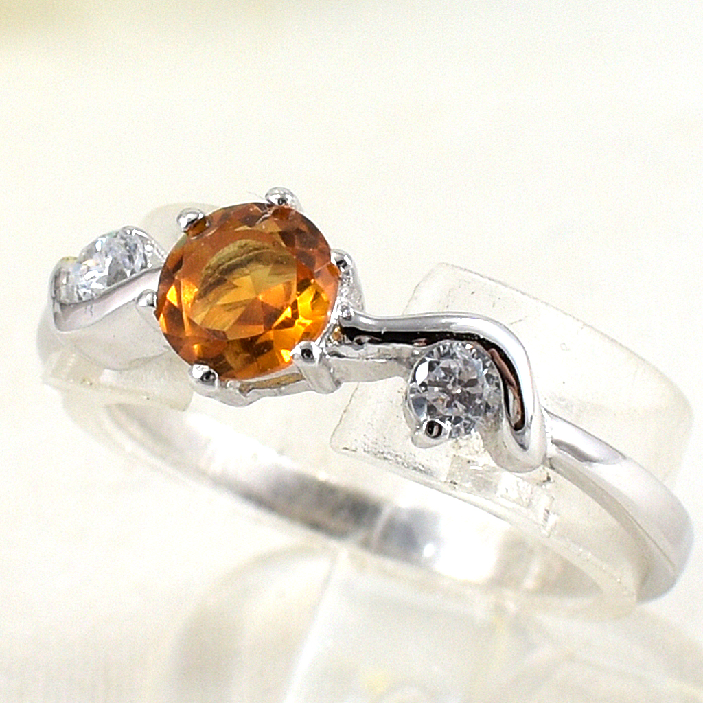 แหวนเงินแท้ราคาถูกชุบทองคำขาว ซิทรินแท้ 0.44 กะรัต เพชรCZ 0.12 กะรัต งานประณีตสวยงาม สั่งผลิตค่ะ