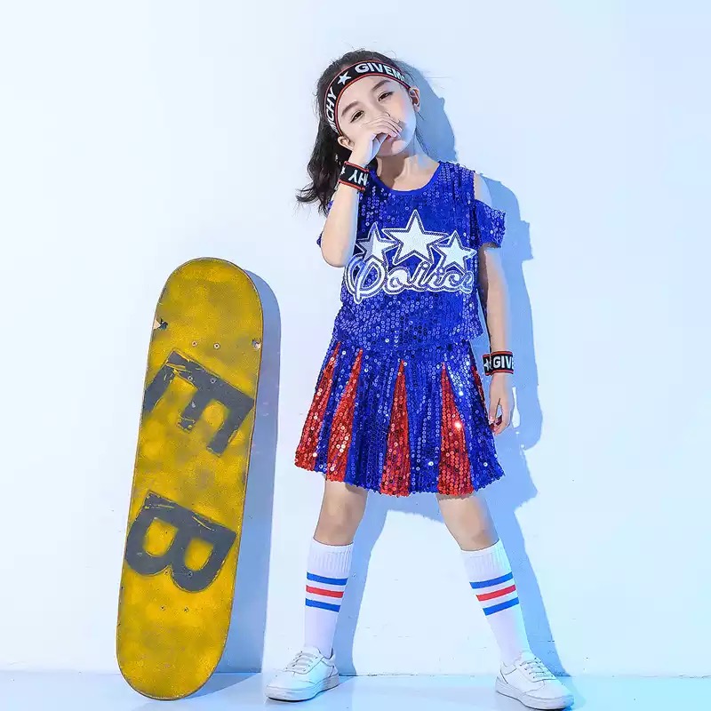 ชุดเต้น ชุดฮิปฮอป ปักเลื่อม ชุดก่ารแสดง เสื่้อ+กระโปรงแต่งจีบ/กางเกง